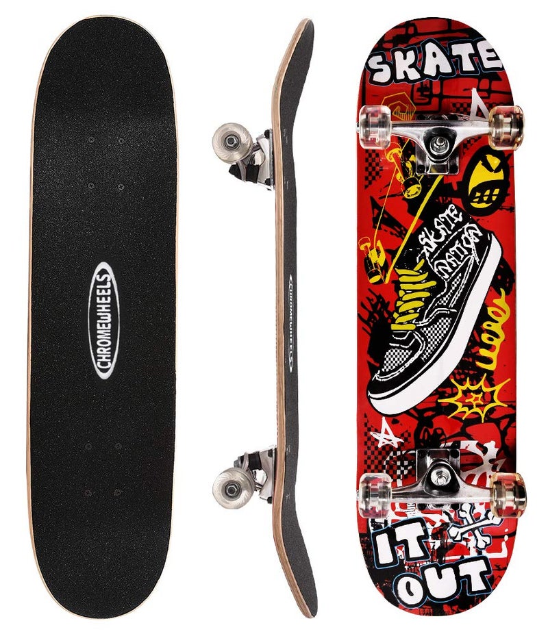 Chrome Wheels ChromeWheels 31 inch Skateboard Double Kick Skate Board Cruiser Longboard 8 Layer Maple Deck Skateboards for Kids and Beginners - Image 1